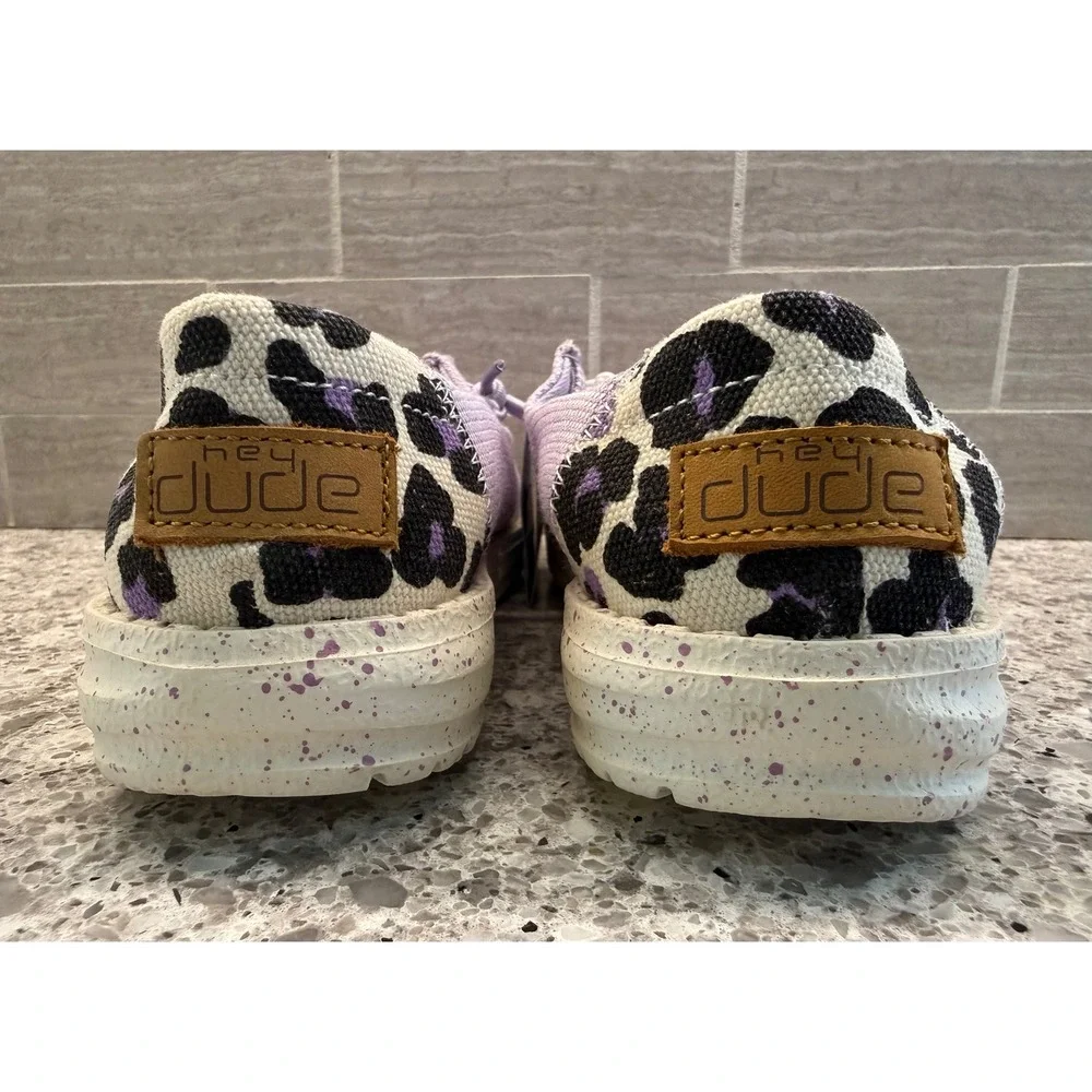 Hey Dude Wendy Kids Lavender & Leopard Print Slip On Loafers K13 Barely Worn!